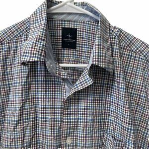 Mens Tailorbyrd Collection‎ Short Sleeve Plaid Button Front Shirt Size Large